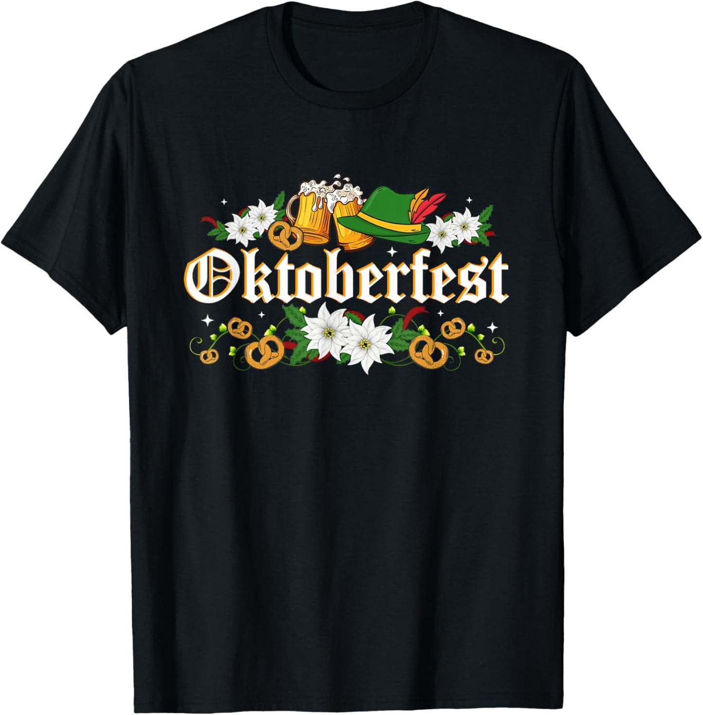 Oktoberfest - Funny Beer Hat Pretzel And Edelweiss T-Shirt - T-Shirt | Black