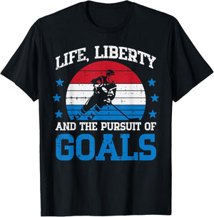 4th July Ice Hockey Life Liberty Goals Patriot Men Boys Kids T-Shirt - T-Shirt | Black
