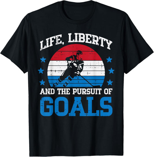 4th July Ice Hockey Life Liberty Goals Patriot Men Boys Kids T-Shirt - T-Shirt | Black