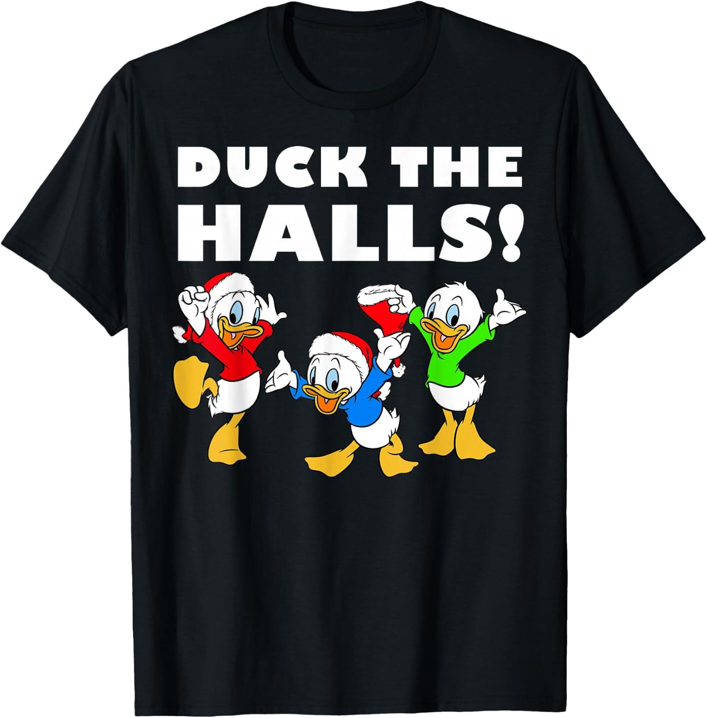 Disney Huey Dewey and Louie Duck The Halls Christmas T-Shirt - T-Shirt | Black