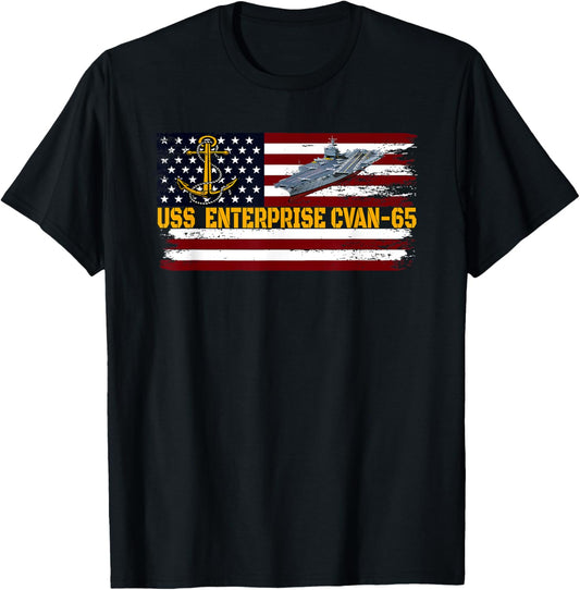Aircraft Carrier USS Enterprise CVAN-65 Veterans Day Fathers T-Shirt - T-Shirt | Black