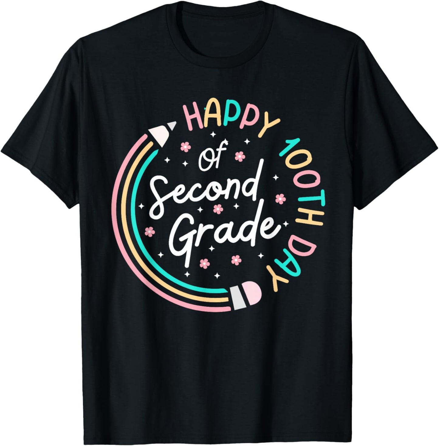 Happy 100th Day 2nd Grade Retro 100 Days Of School Teacher T-Shirt - T-Shirt | Black