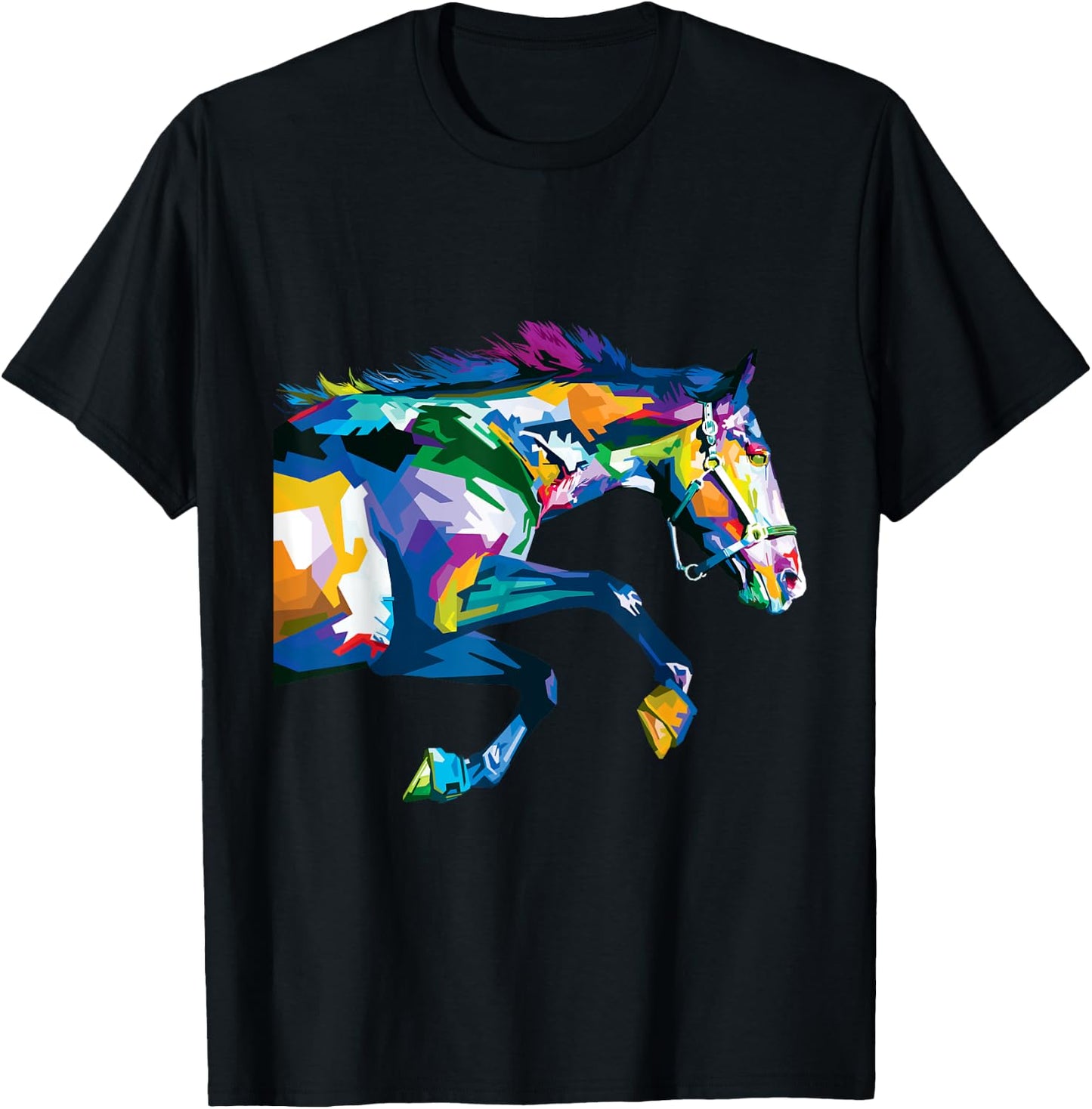 Colourful Horse Cute Geometric Horses Pop Art Style Gift T-Shirt - T-Shirt | Black