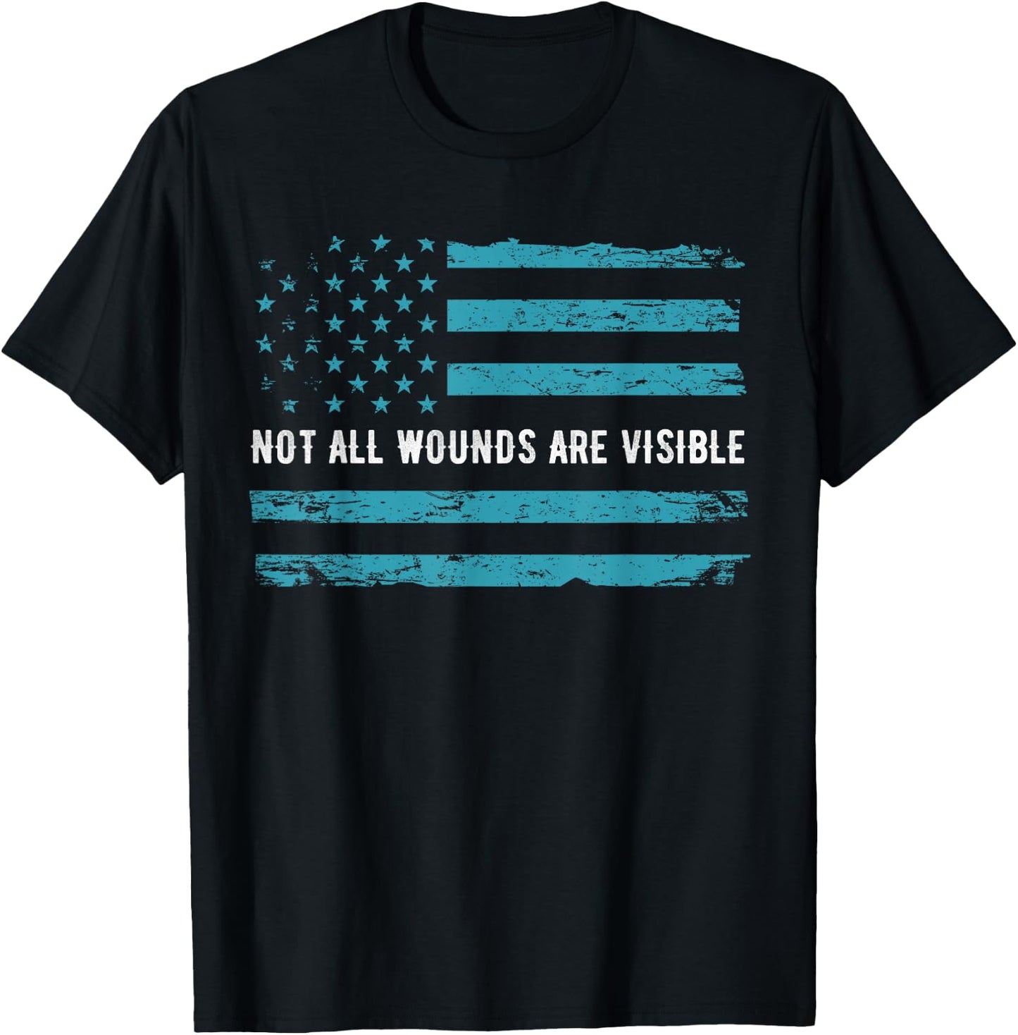PTSD Awareness US Flag in Teal Color T Shirt Warrior Gift T-Shirt - T-Shirt | Black