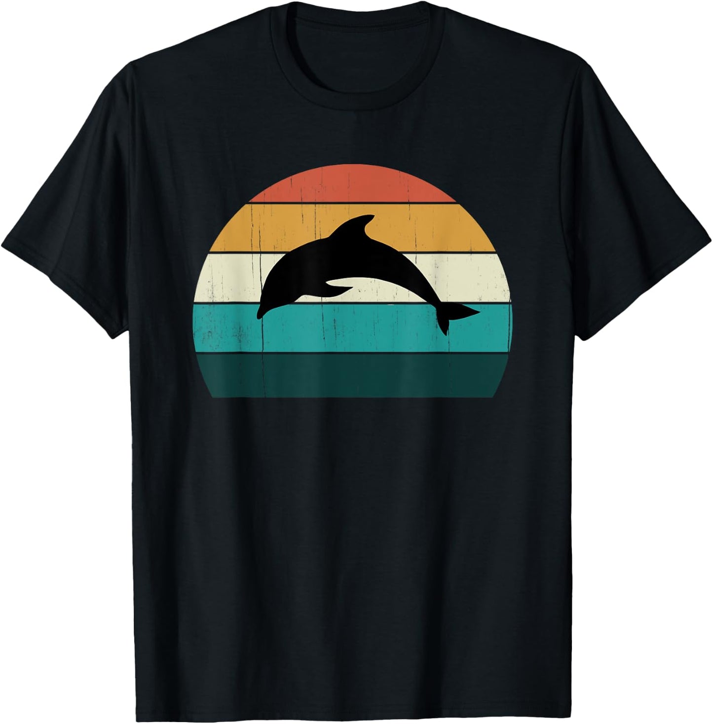 Retro Dolphin - Cool Sunset Aquatic Mammals Lovers Sea Gift T-Shirt - T-Shirt | Black
