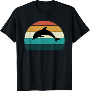 Retro Dolphin - Cool Sunset Aquatic Mammals Lovers Sea Gift T-Shirt - T-Shirt | Black