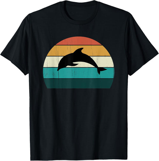 Retro Dolphin - Cool Sunset Aquatic Mammals Lovers Sea Gift T-Shirt - T-Shirt | Black