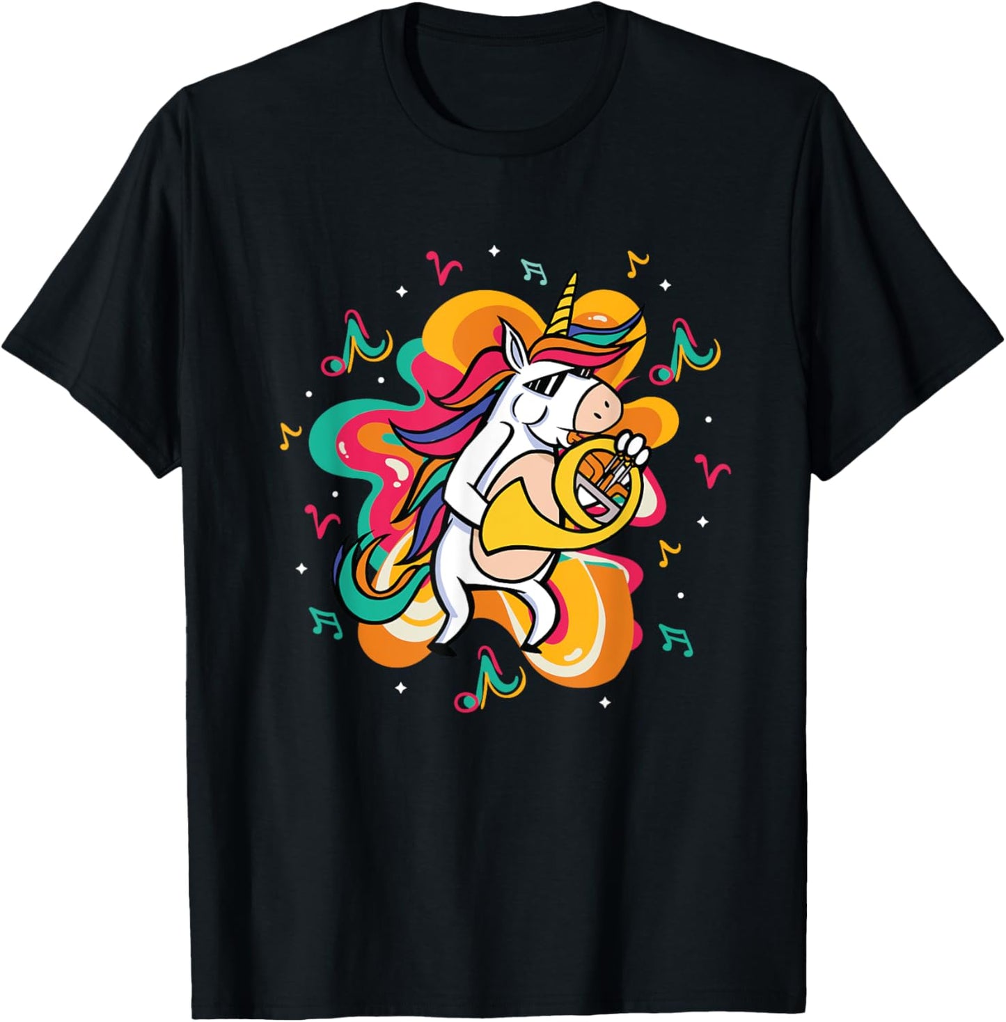 Unicorn Playing French Horn T-Shirt - T-Shirt | Black