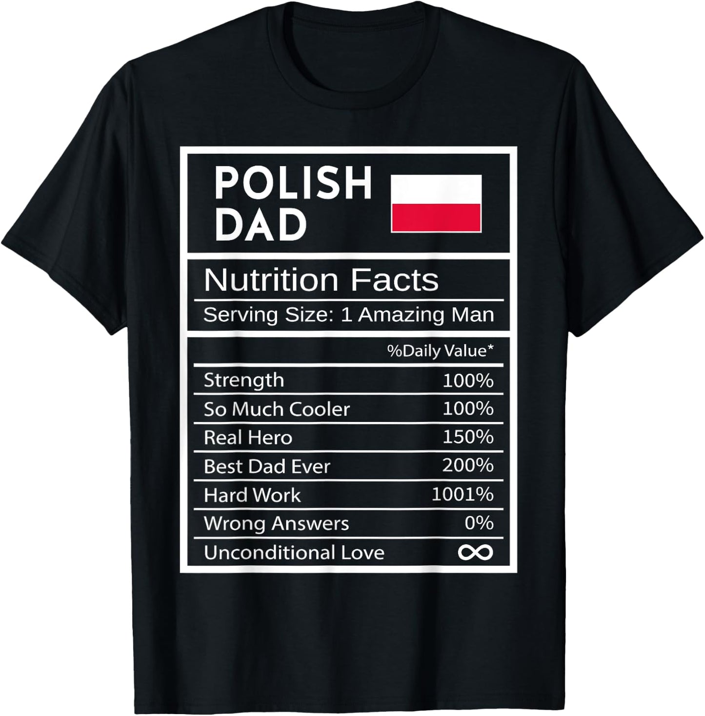 Polish Dad Nutrition Facts National Pride Gift Dad T-Shirt - T-Shirt | Black
