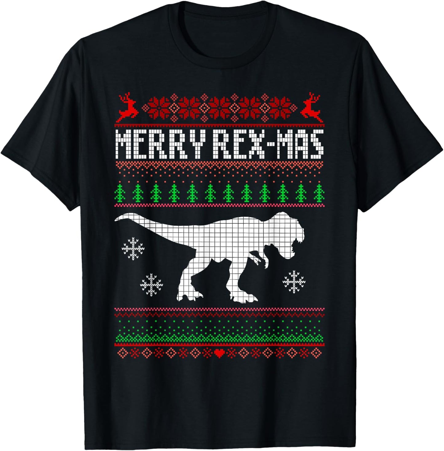 Merry Rex-Mas T-Rex Dinosaur Santa Christmas Ugly Sweater T-Shirt - T-Shirt | Black