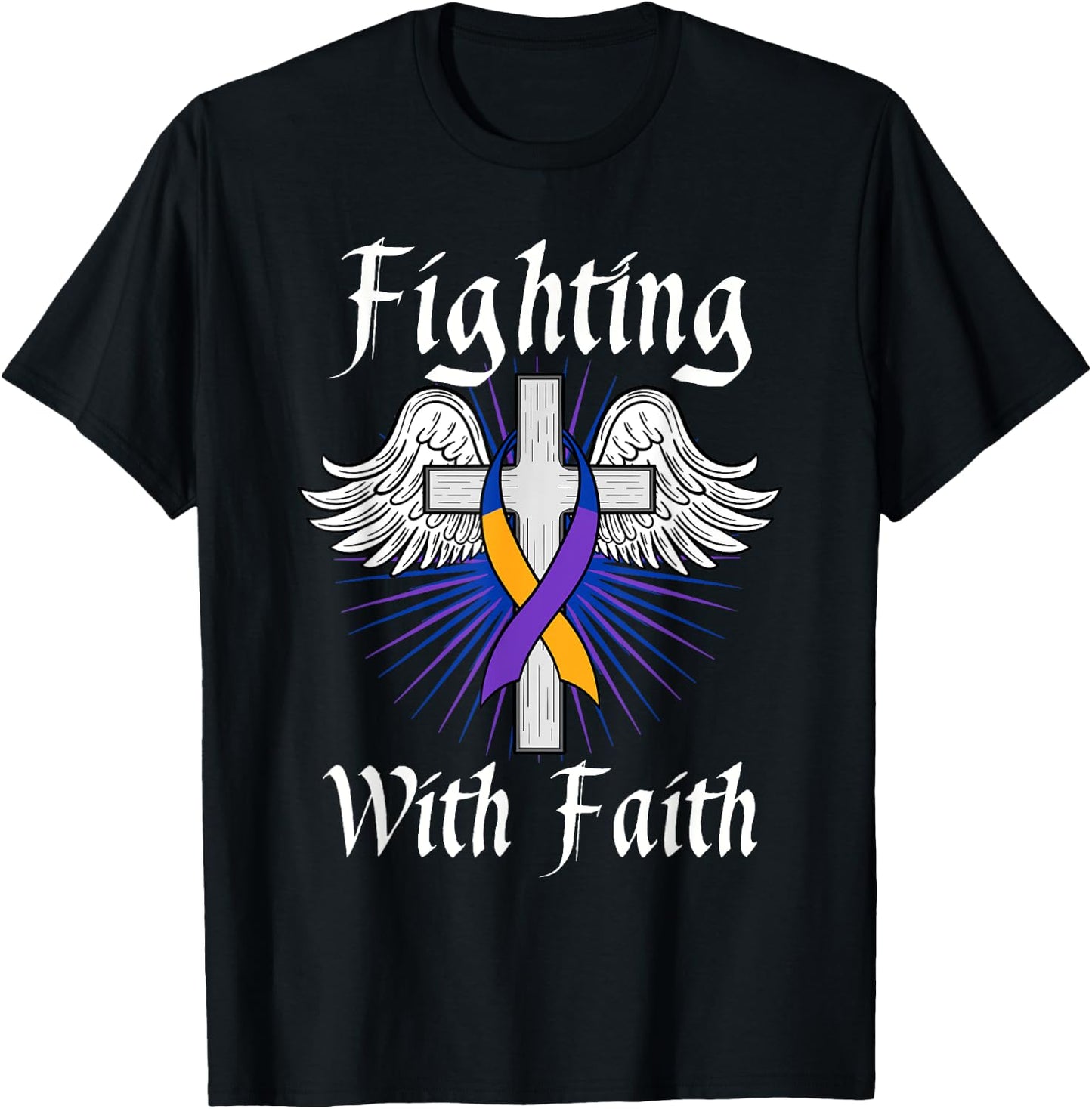 Fighting Faith Bladder Cancer Purple Blue And Yellow Dysuria T-Shirt - T-Shirt | Black