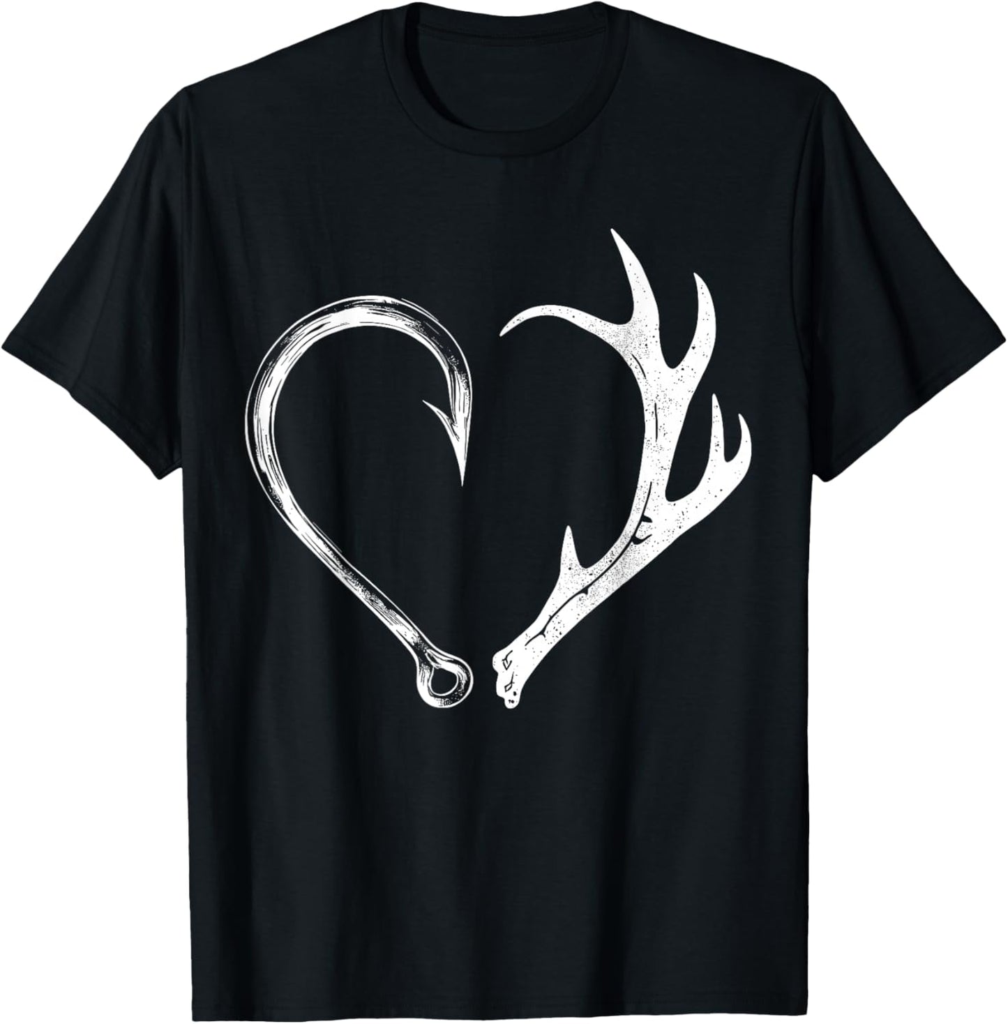 Fishing Hunting Heart Design for Outdoor Lovers T-Shirt - T-Shirt | Black