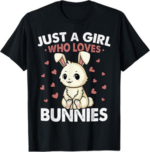Just a Girl who loves Bunnies Shirt Kids Girls Rabbit Bunny T-Shirt - T-Shirt | Black