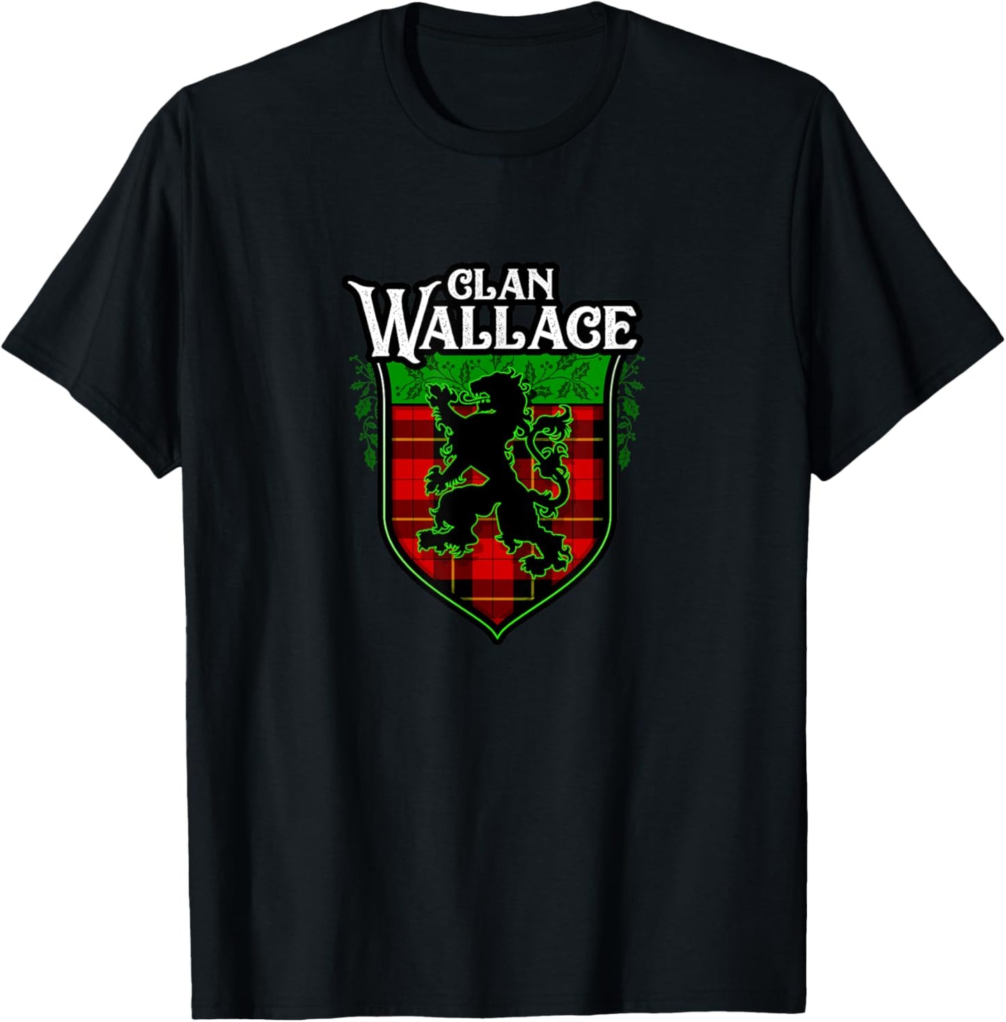 Clan Wallace Surname Scottish Clan Lion Rampant Tartan T-Shirt - T-Shirt | Black