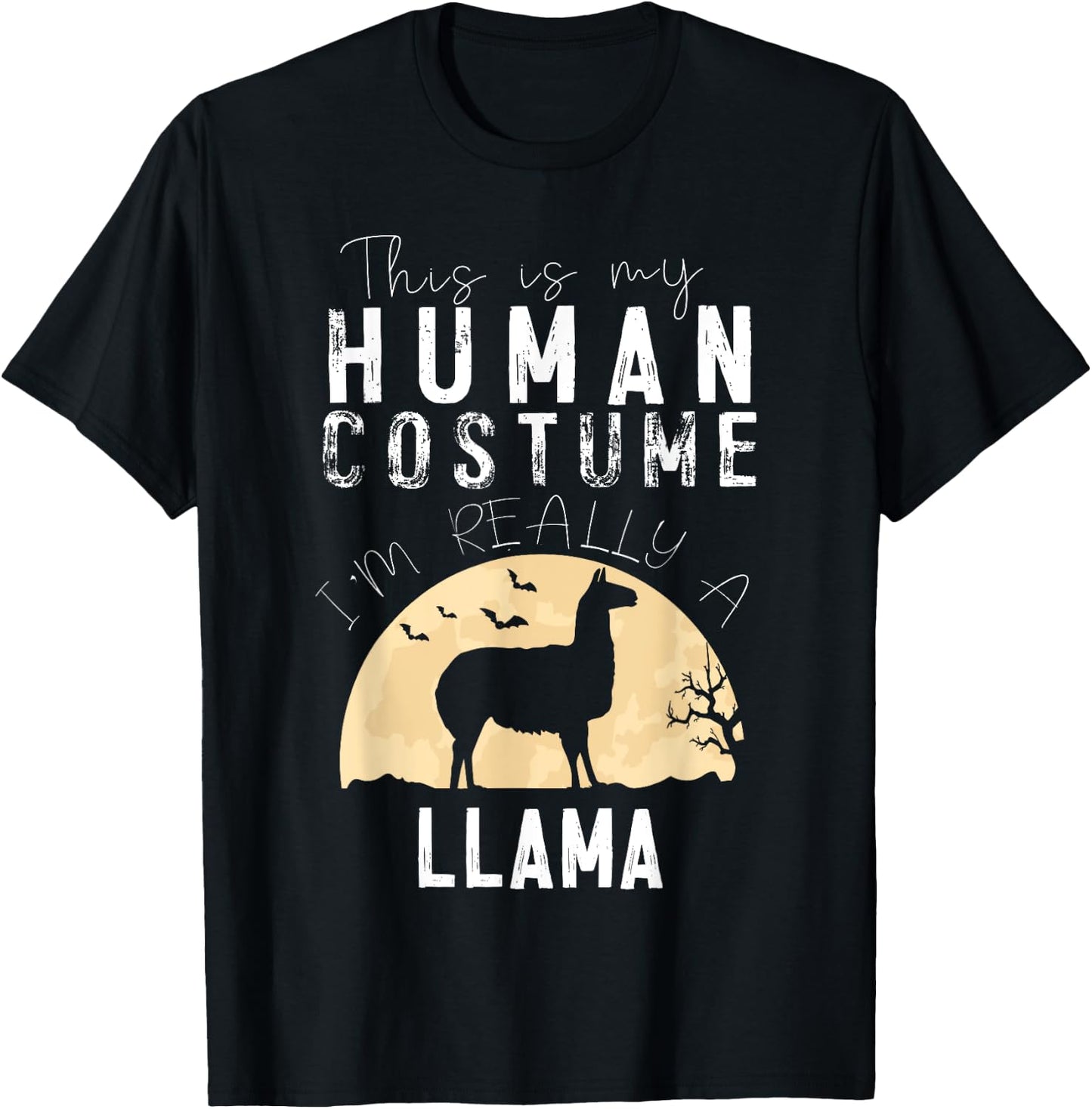 Halloween Human Costume Llama Alpaca Creepy Horror T-Shirt - T-Shirt | Black