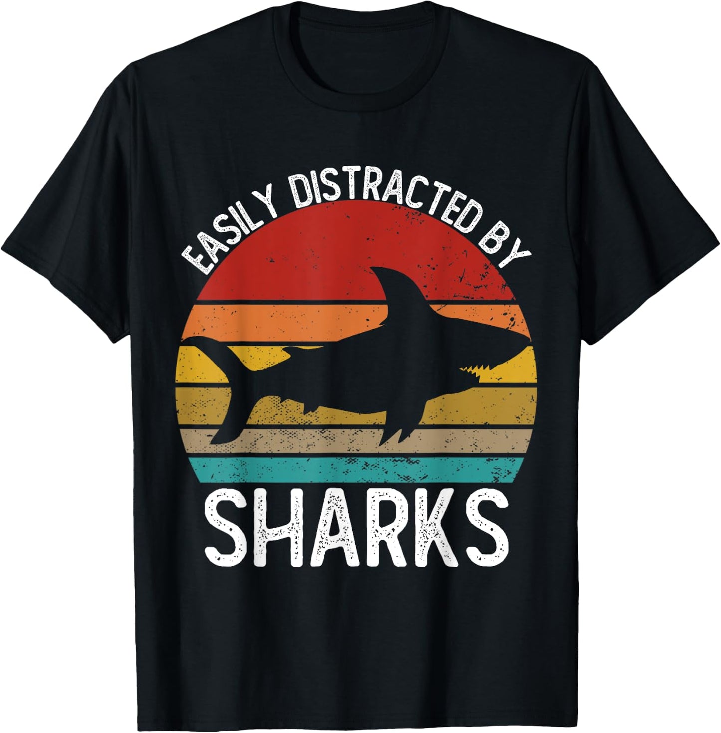 Easily Distracted By Sharks Shirts Vintage Shark T-Shirt - T-Shirt | Black