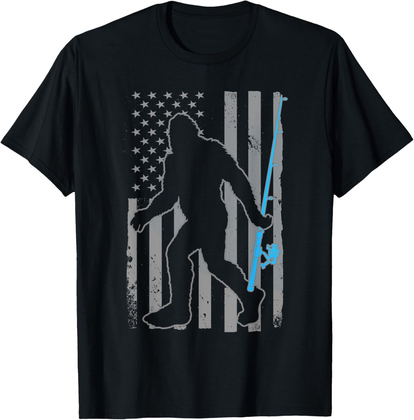 American Flag Fish Fisher Fisherman Funny Bass Fishing USA T-Shirt - T-Shirt | Black