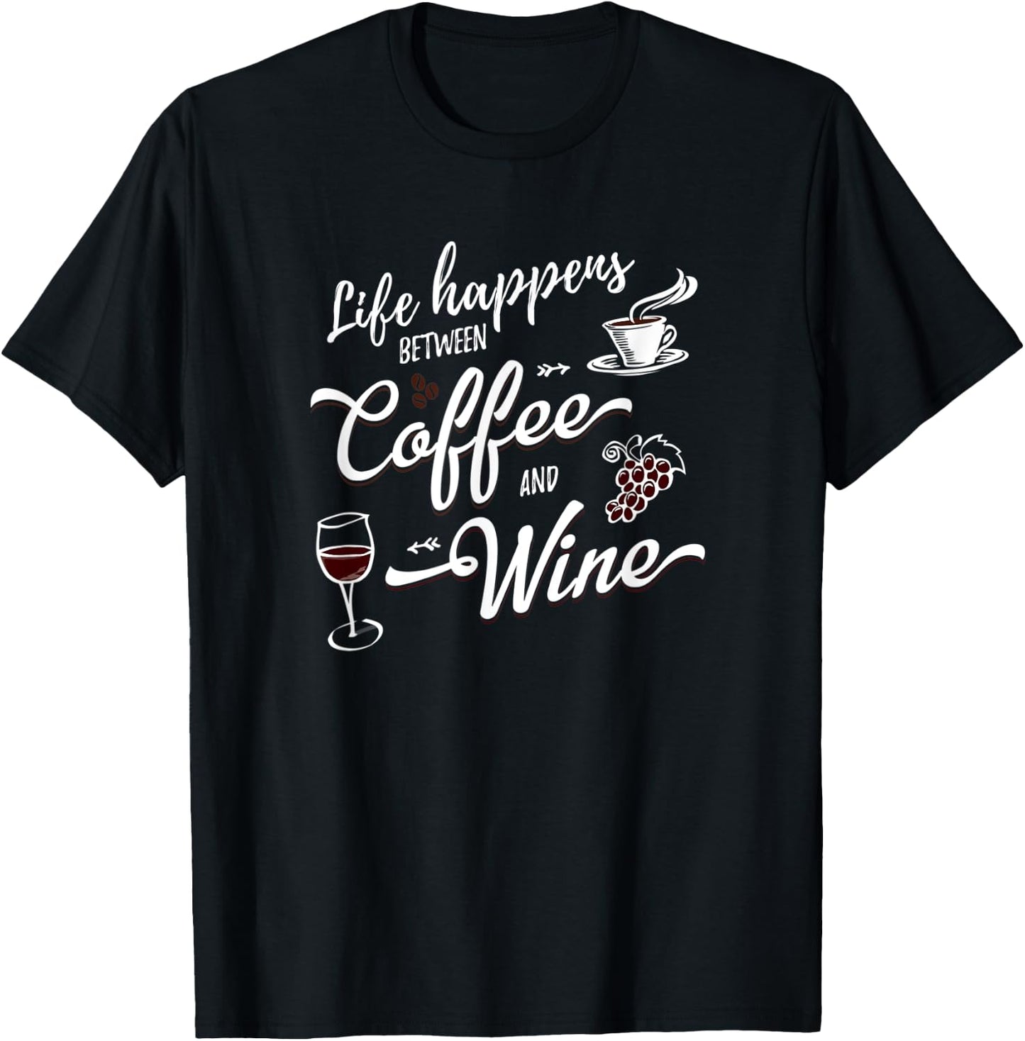 Funny Wine & Coffee Shirts With Saying Women Plus Men T-Shirt - T-Shirt | Black