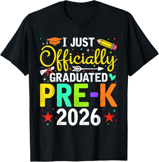 Officially Graduated Pre-K School 2026 Graduation Day Gifts T-Shirt - T-Shirt | Black