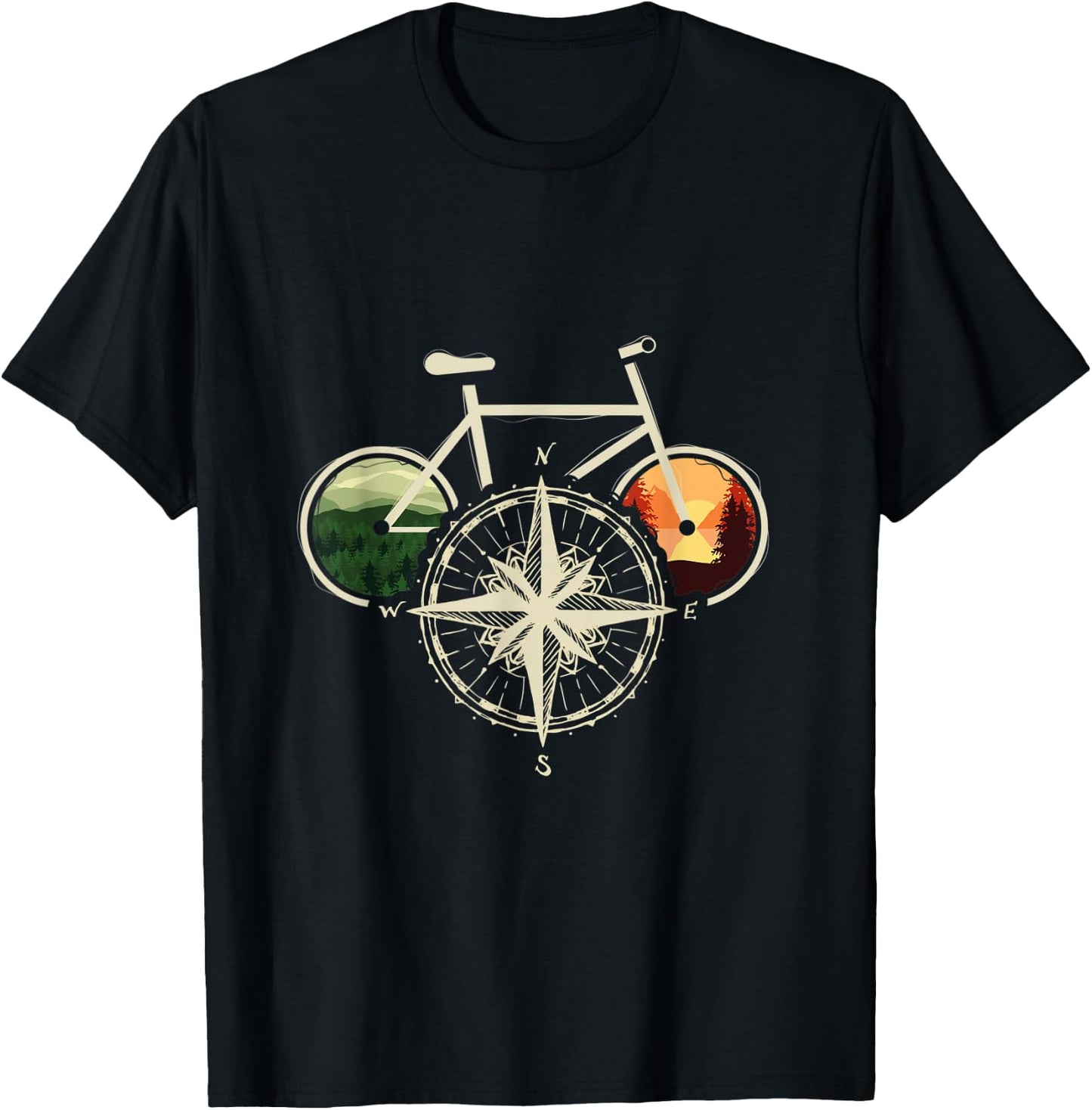Retro Bicycle With Compass & Mountains I Bicycle Cycologist T-Shirt - T-Shirt | Black