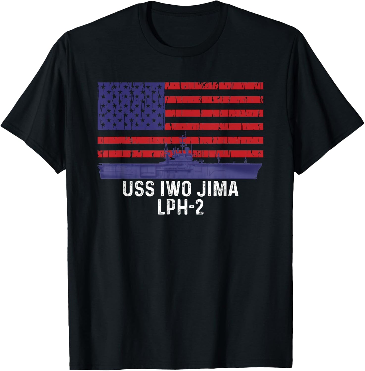 USS Iwo Jima LPH-2 Ship Vintage American Flag T-Shirt - T-Shirt | Black