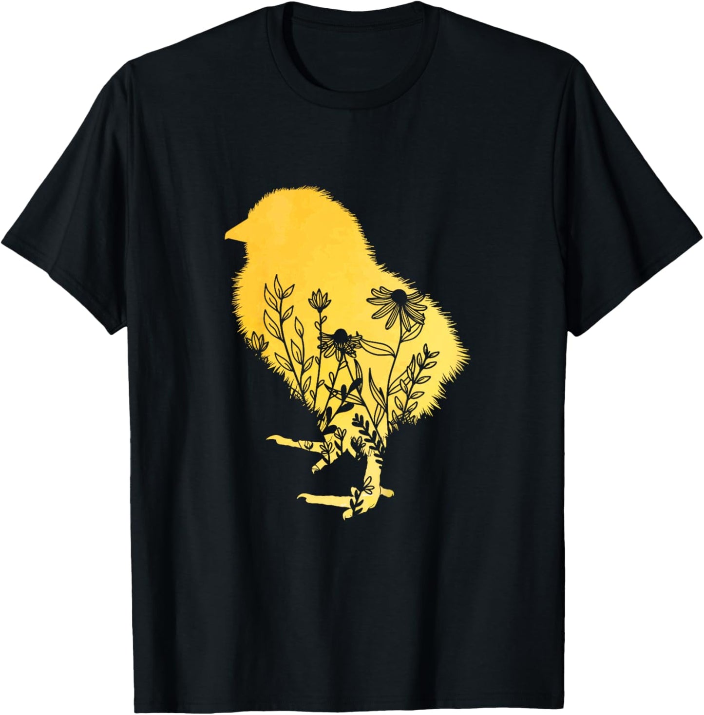 Kids Girls Chick Floral Toddler Easter Baby Chicken Cute Flower T-Shirt - T-Shirt | Black