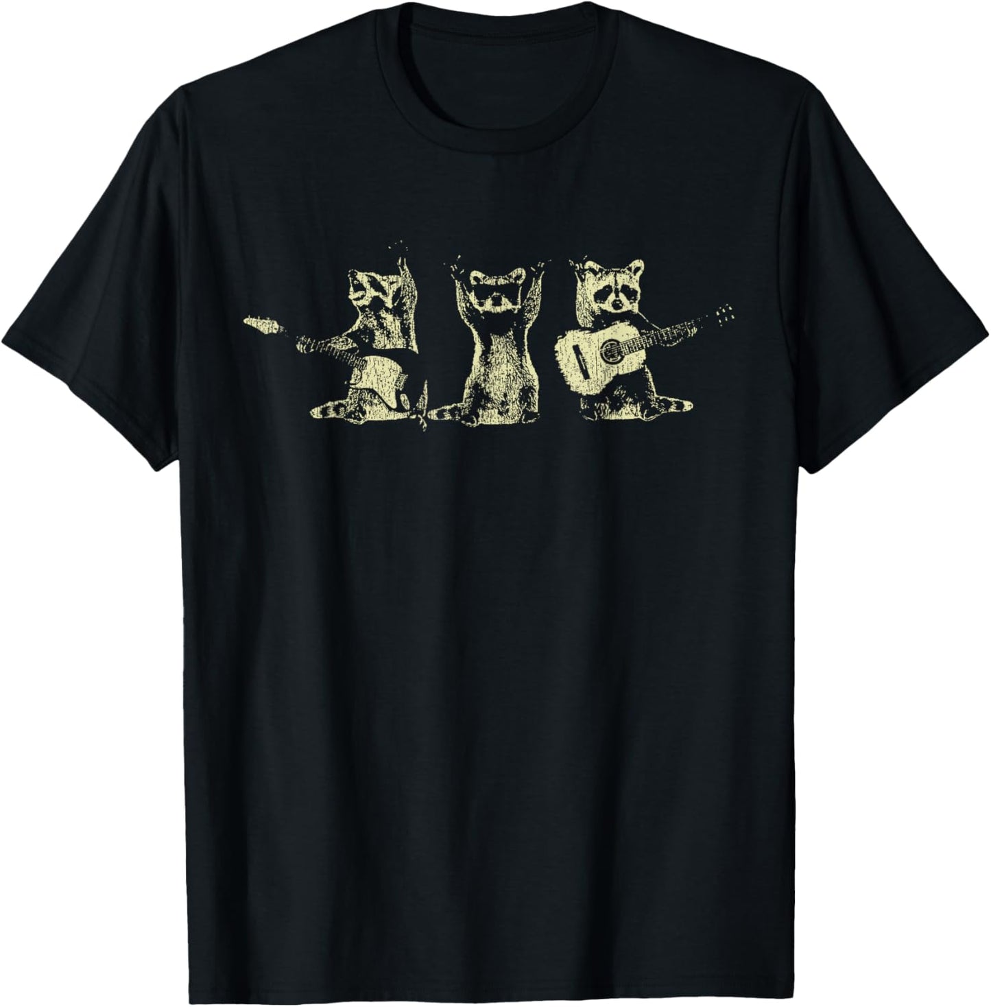 Funny Raccoon Music Band Electric Acoustic Guitar Racoons T-Shirt - T-Shirt | Black