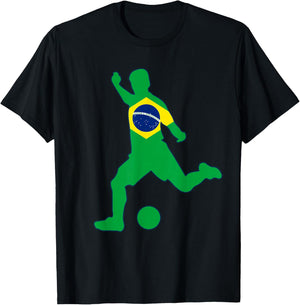 Brazil Flag Soccer Player Brasil Futbol Brazilian Football T-Shirt - T-Shirt | Black