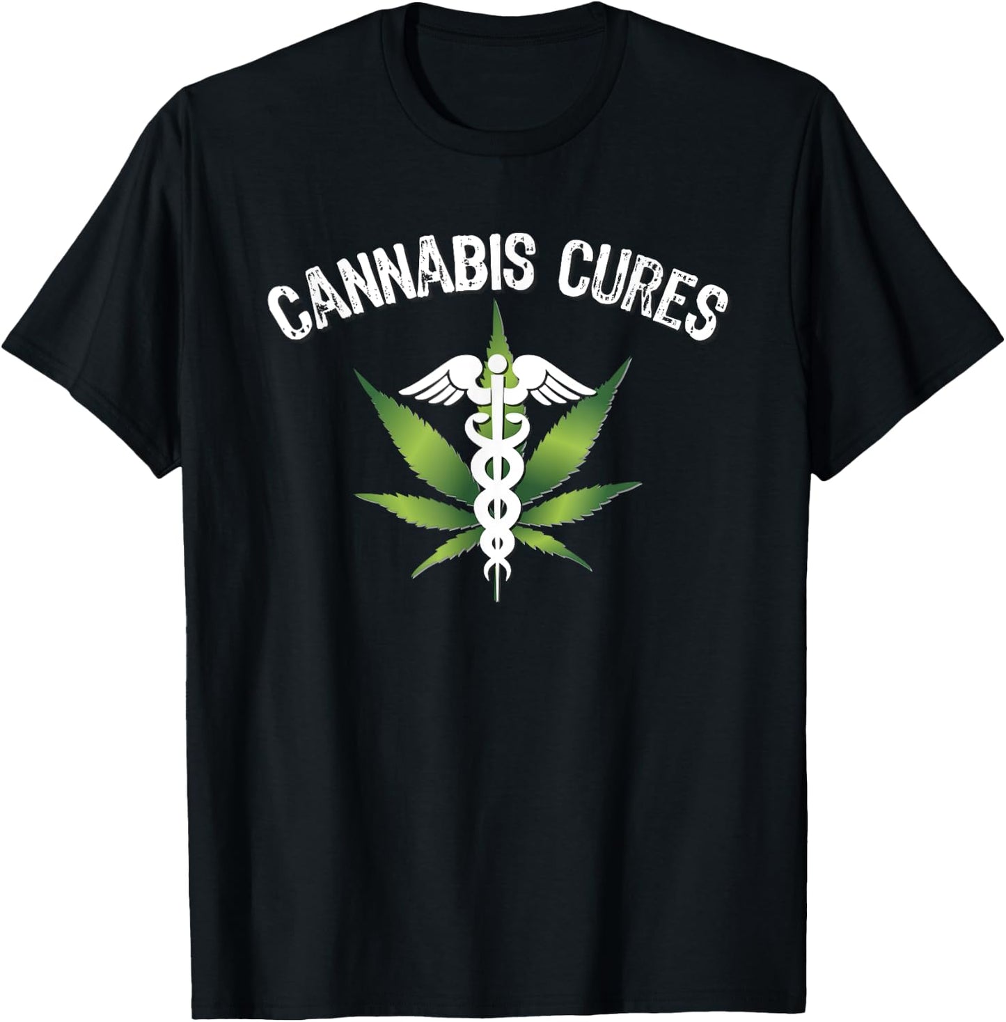 Prime Shirt Shop Stoner Cannabis Cures Medical Marijuana Leaf Graphic Adult - Black, Small T-Shirt - T-Shirt | Black