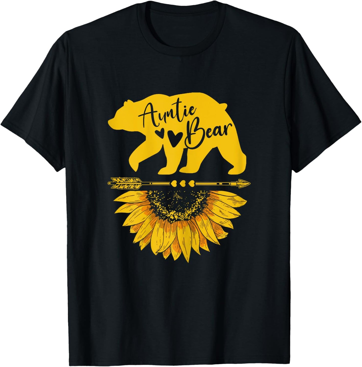 Auntie Bear Sunflower Funny Mothers Day For Mom Aunt Grandma T-Shirt - T-Shirt | Black