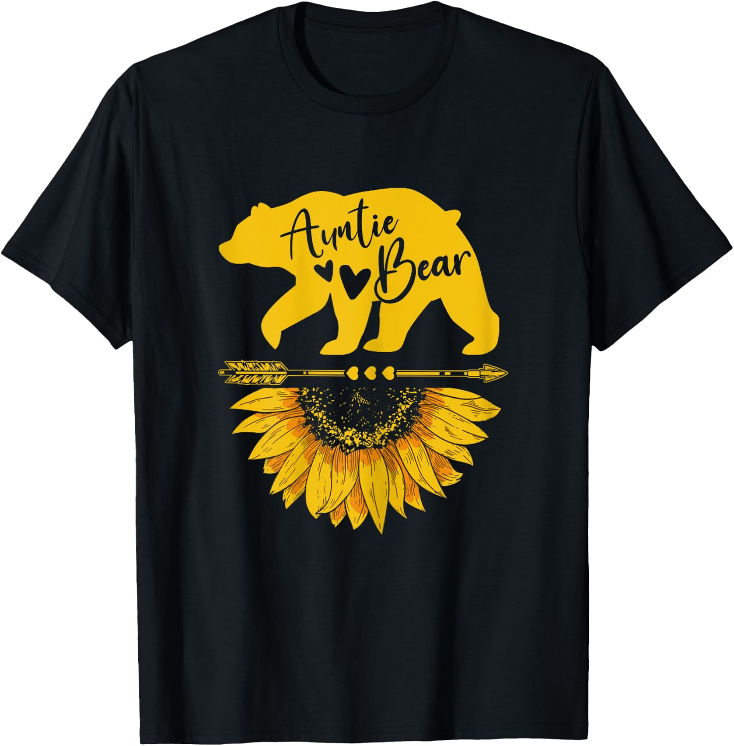 Auntie Bear Sunflower Funny Mothers Day For Mom Aunt Grandma T-Shirt - T-Shirt | Black