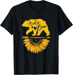 Auntie Bear Sunflower Funny Mothers Day For Mom Aunt Grandma T-Shirt - T-Shirt | Black