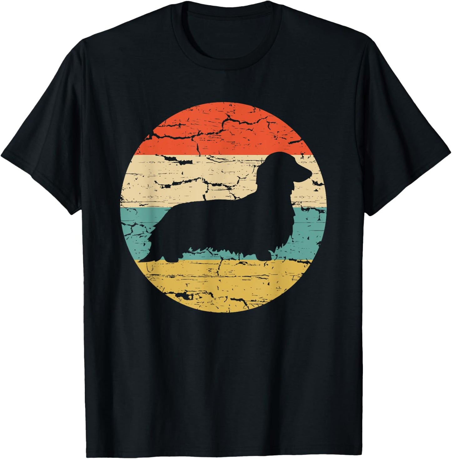 Dachshund Long Haired Dog Vintage Mom Dad Retro Men Women Girls Kids T-Shirt - T-Shirt | Black