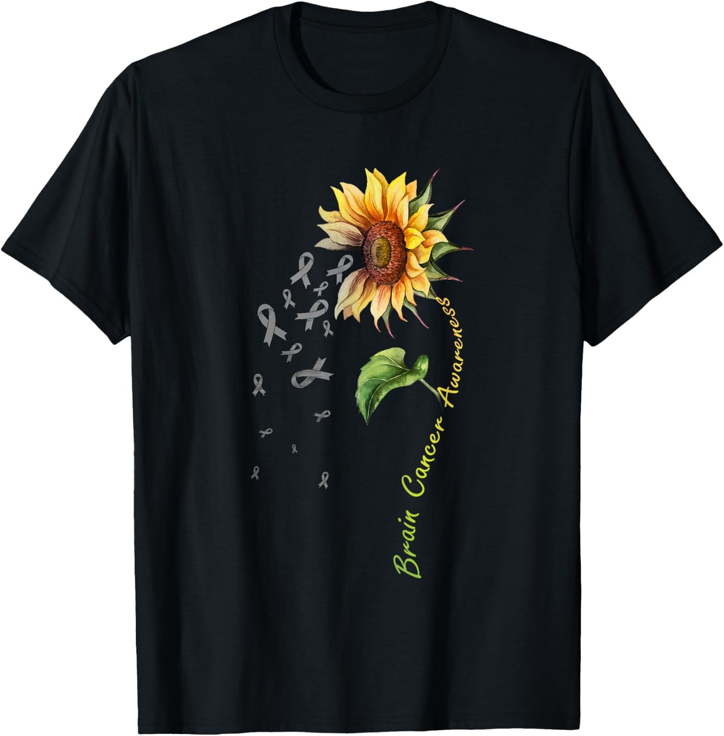 Brain Cancer Awareness Sunflower Shirt T-Shirt - T-Shirt | Black