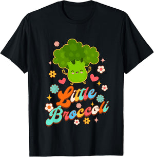 Kids Cute Broccoli Baby Shower Vegetable Vegan Little Broccoli T-Shirt - T-Shirt | Black