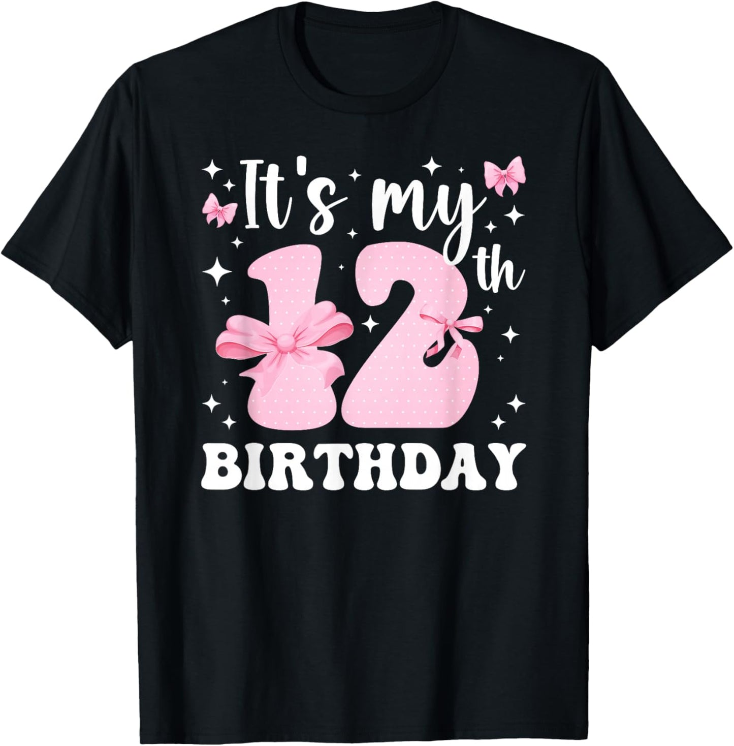 12th Coquette Themed Birthday Twelve Year Old Girl Bow T-Shirt - T-Shirt | Black