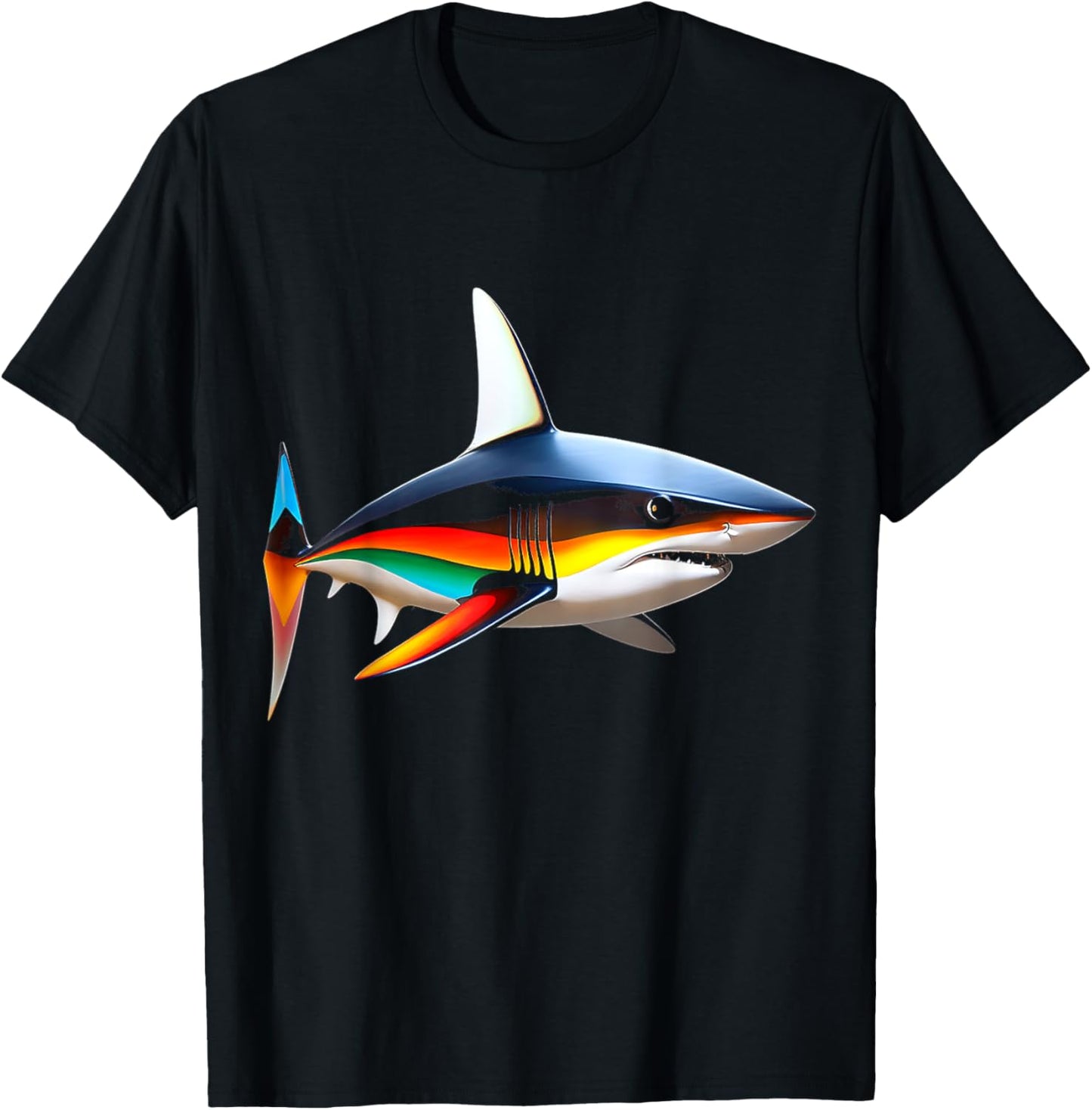 Shark Colorful Art Animal Love Illustration Graphic Shark T-Shirt - T-Shirt | Black