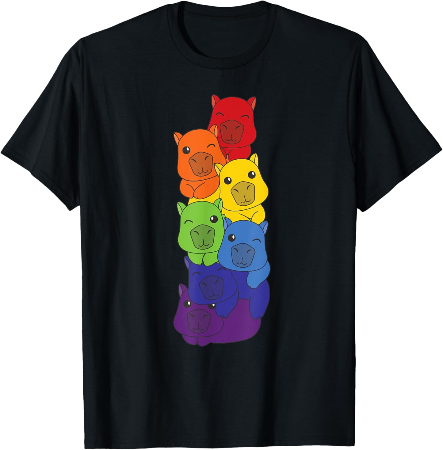Rainbow Capybaras Cute Animals Colorful Capybara T-Shirt - T-Shirt | Black
