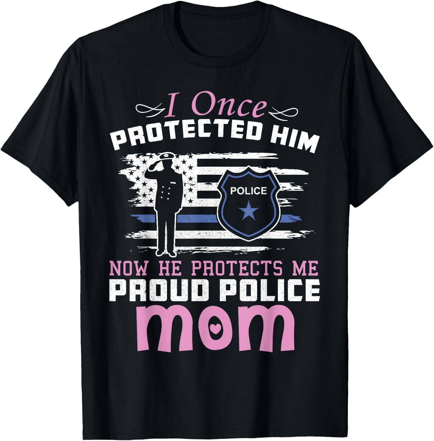 American Police Thin Blue Line Gift Proud Mom T-Shirt - T-Shirt | Black