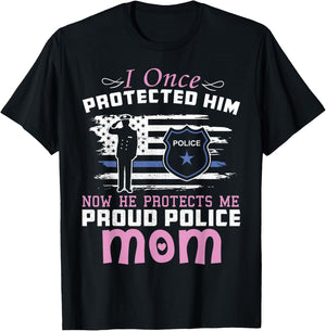 American Police Thin Blue Line Gift Proud Mom T-Shirt - T-Shirt | Black
