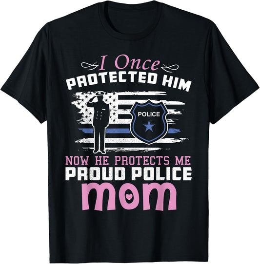 American Police Thin Blue Line Gift Proud Mom T-Shirt - T-Shirt | Black