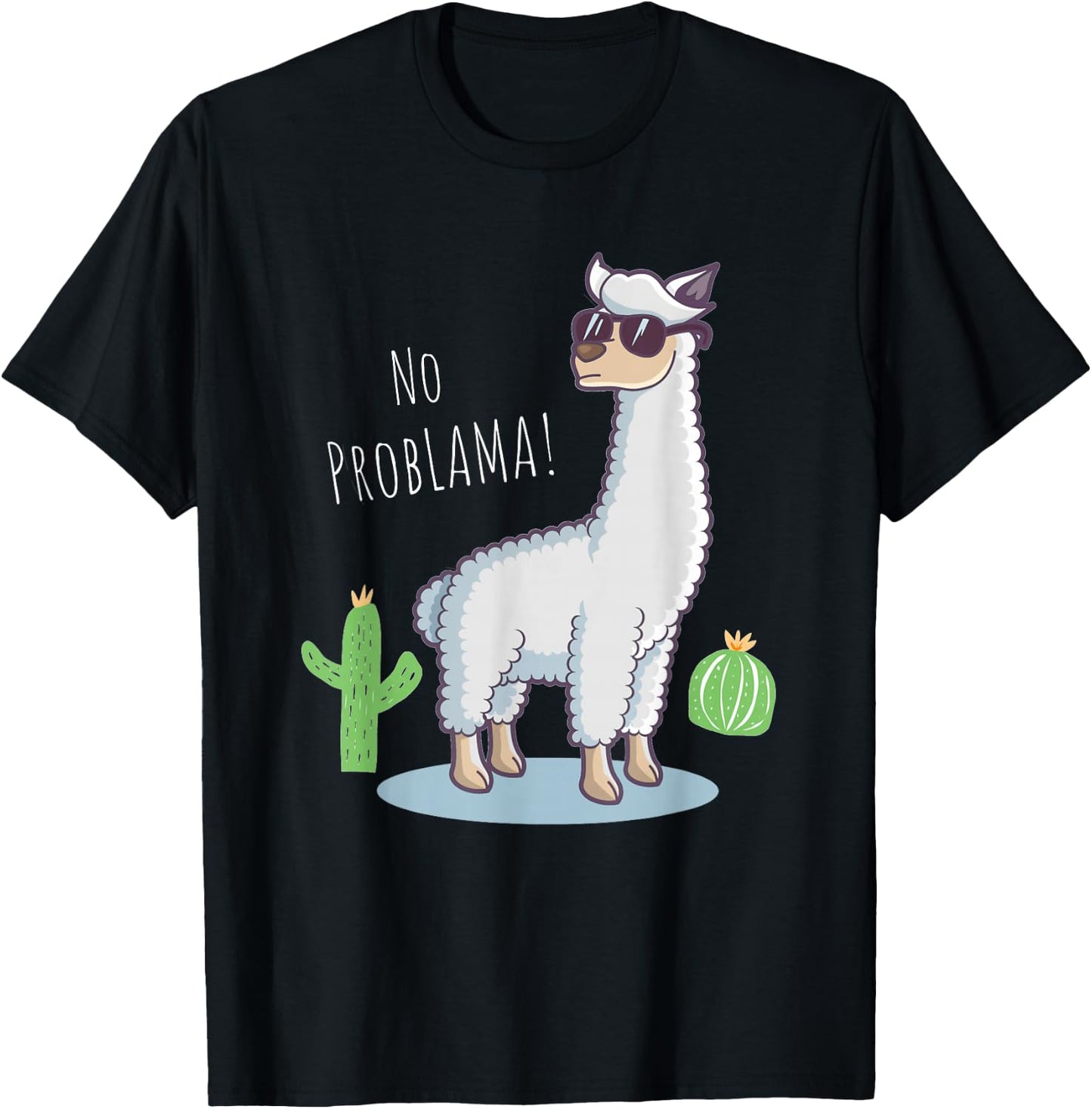 Llama No Problama - Funny Lama Cactus Design T-Shirt - T-Shirt | Black