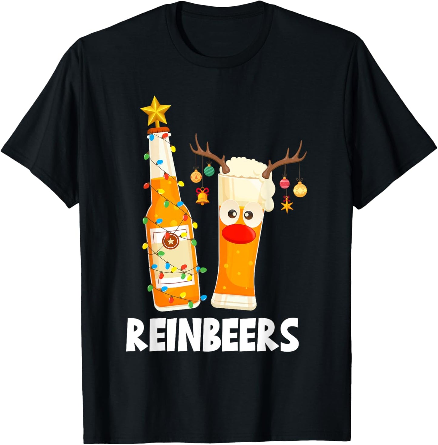 Deer Reindeer Beer Christmas Cute Drinking Xmas Men Women T-Shirt - T-Shirt | Black