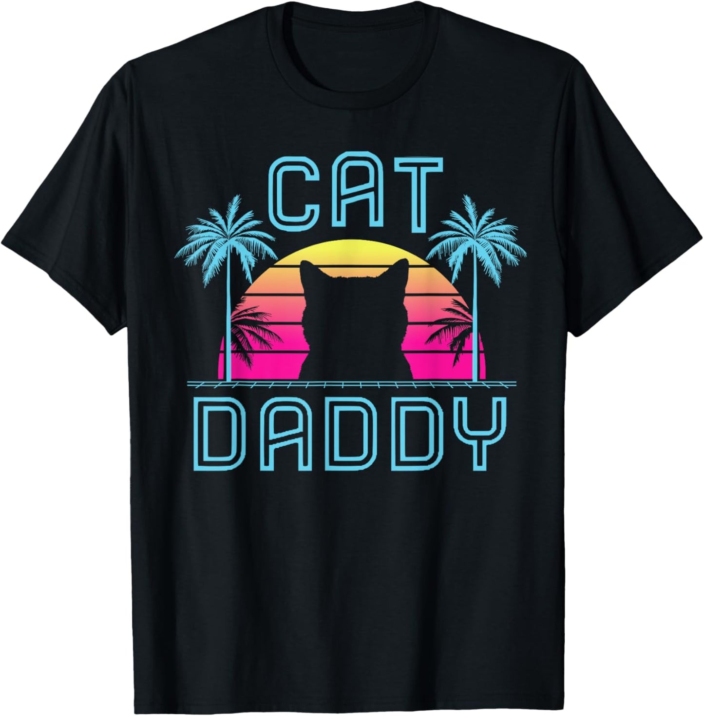 Cat Daddy Dad fathers day retro summer cat papa T-Shirt - T-Shirt | Black