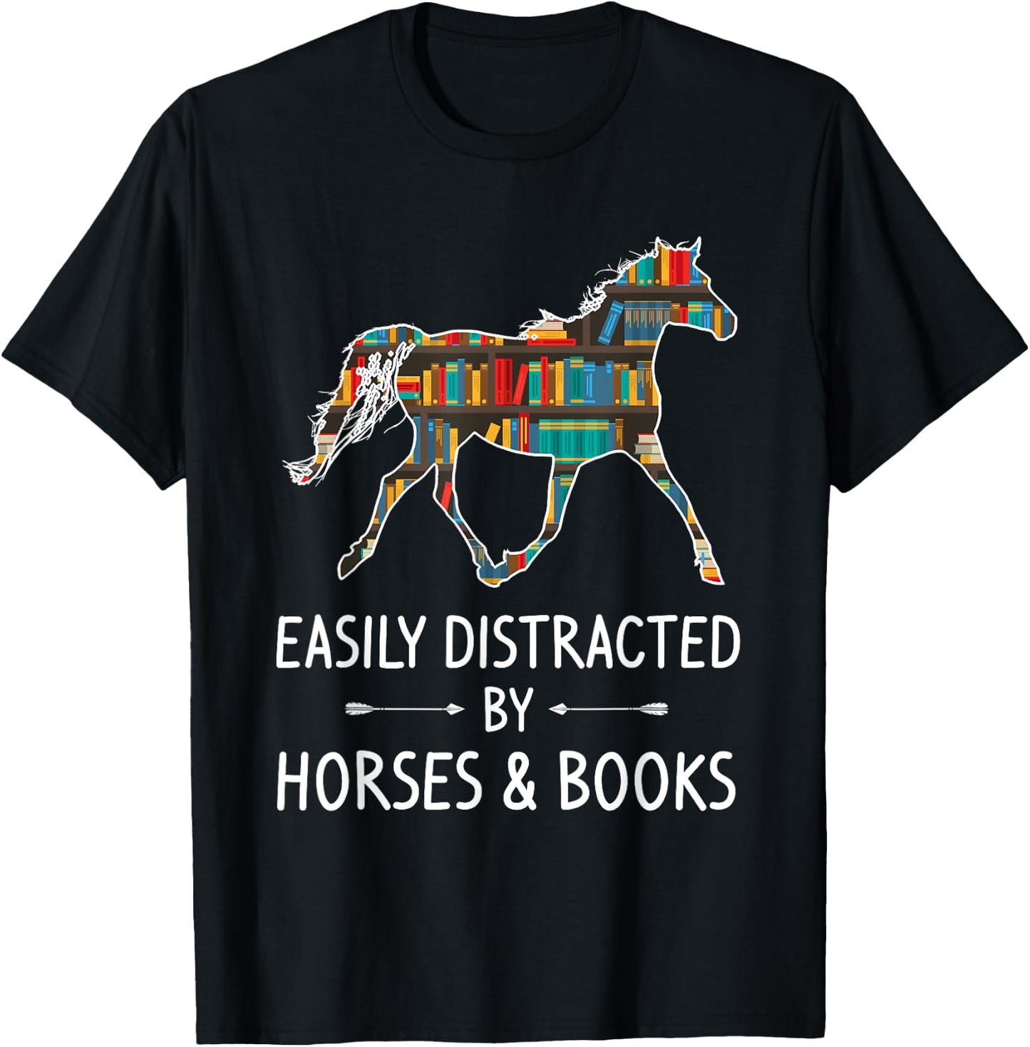 Easily Distracted By Horses & Books Lover Gift Hare Mare T-Shirt - T-Shirt | Black