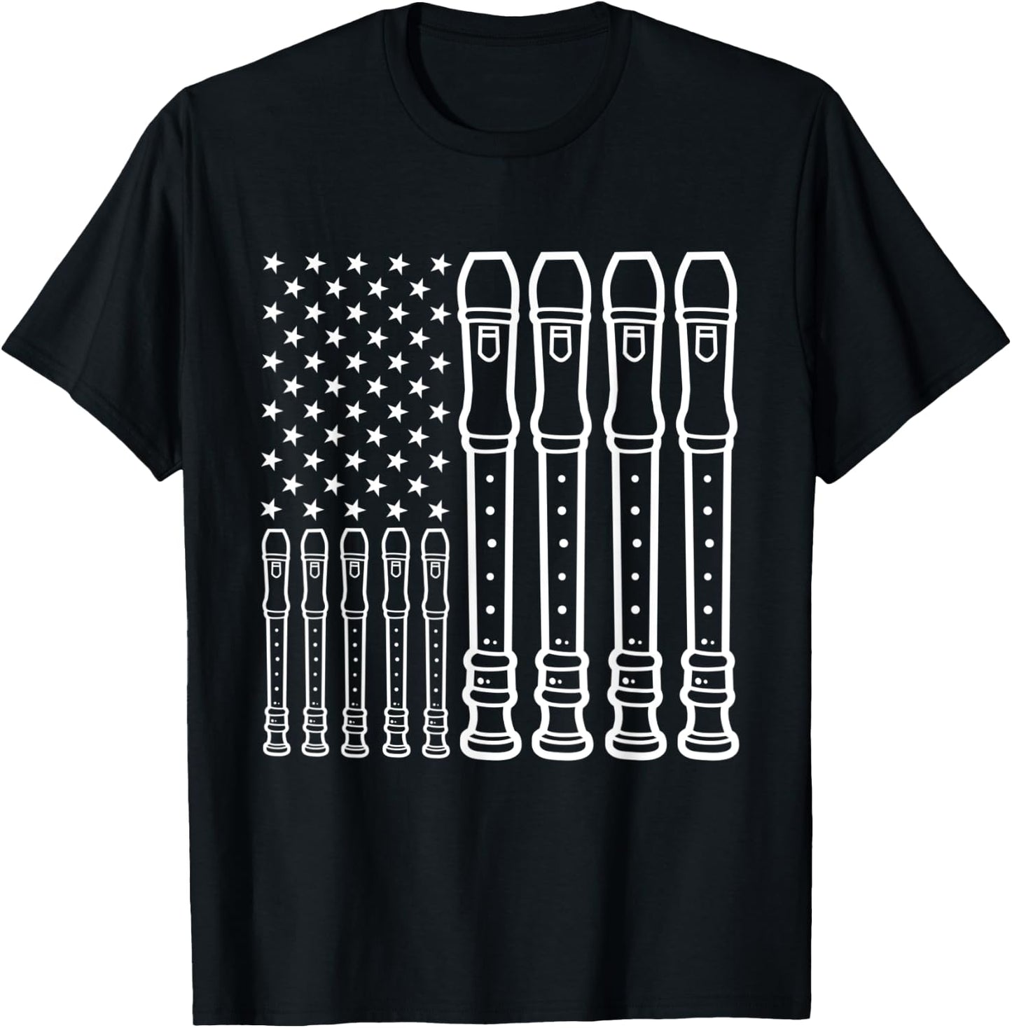 Recorder Player Musical Instrument American Flag T-Shirt - T-Shirt | Black