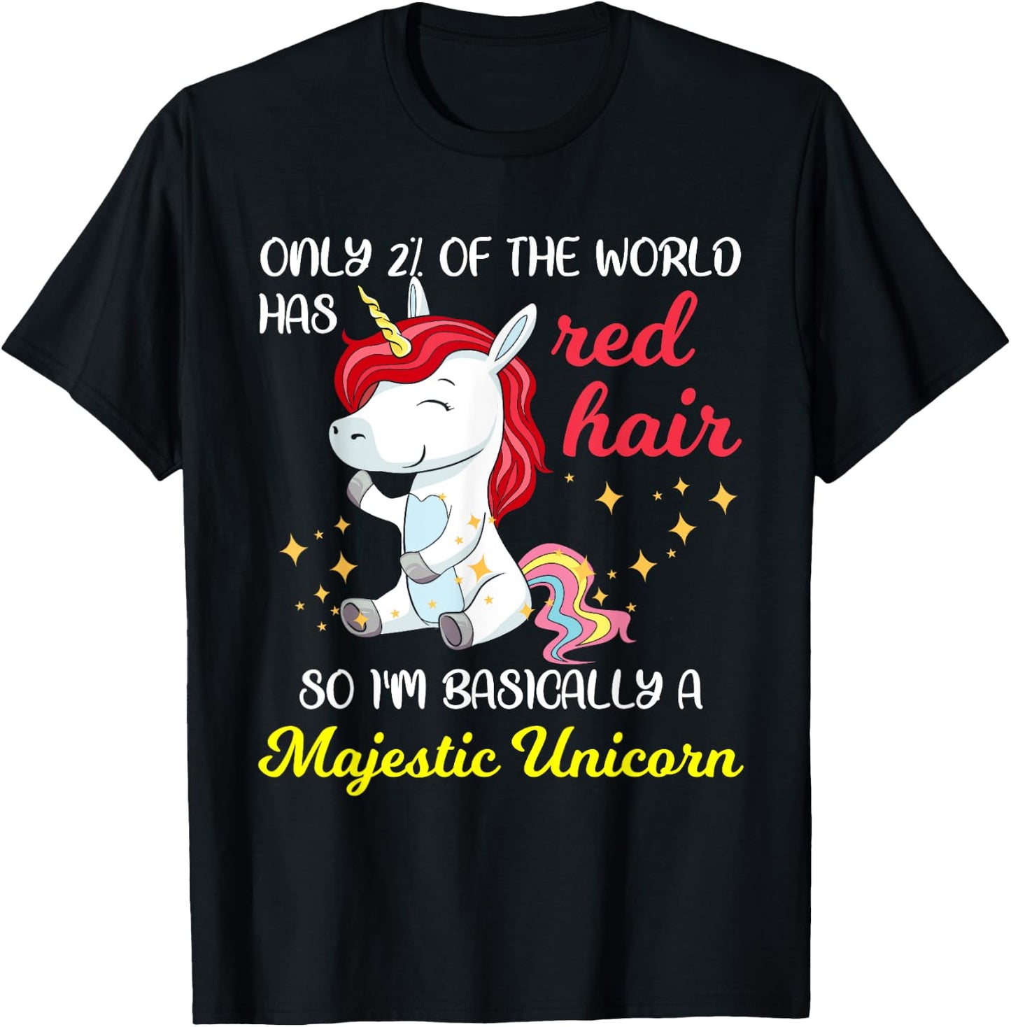 Red Hair Majestic Unicorn Funny Ginger Head Pride T-Shirt - T-Shirt | Black