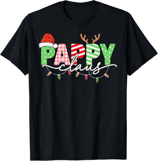Pappy Claus Christmas Lights Santa Hat Family Matching T-Shirt - T-Shirt | Black