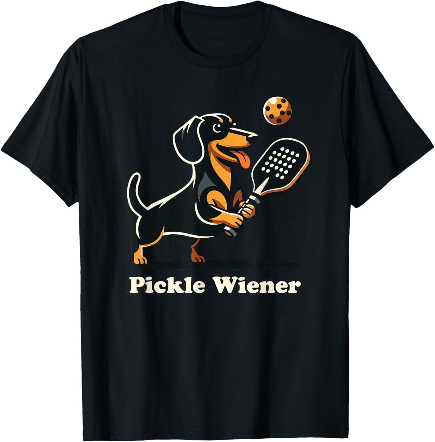 Dog Playing Pickleball Pickle Wiener Dog Dachshund Funny T-Shirt - T-Shirt | Black