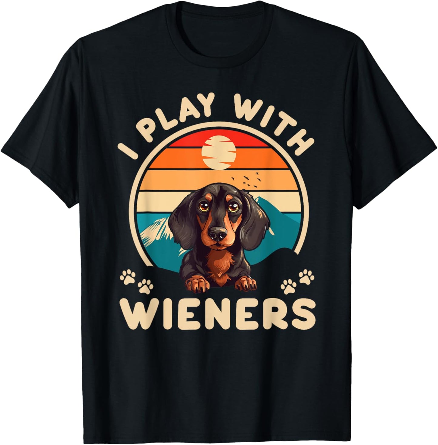 Dachshund I Play With Wieners Weiner Doxie Dog Lover Retro T-Shirt - T-Shirt | Black
